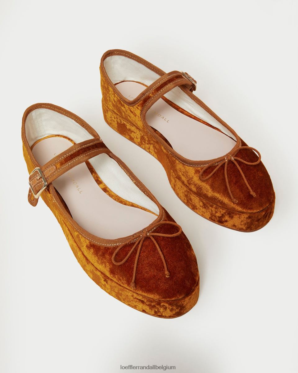 chaussures Loeffler Randall plate-forme Leah Mary Jane ocre femmes 04V42L307