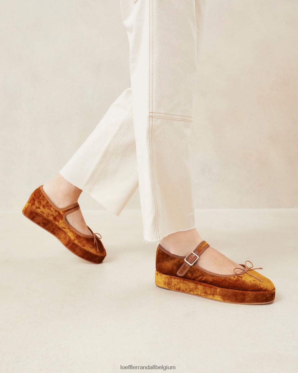 chaussures Loeffler Randall plate-forme Leah Mary Jane ocre femmes 04V42L307