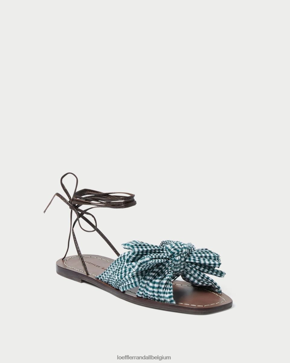 chaussures Loeffler Randall toboggan à nœud pivoine mini vichy vert femmes 04V42L136