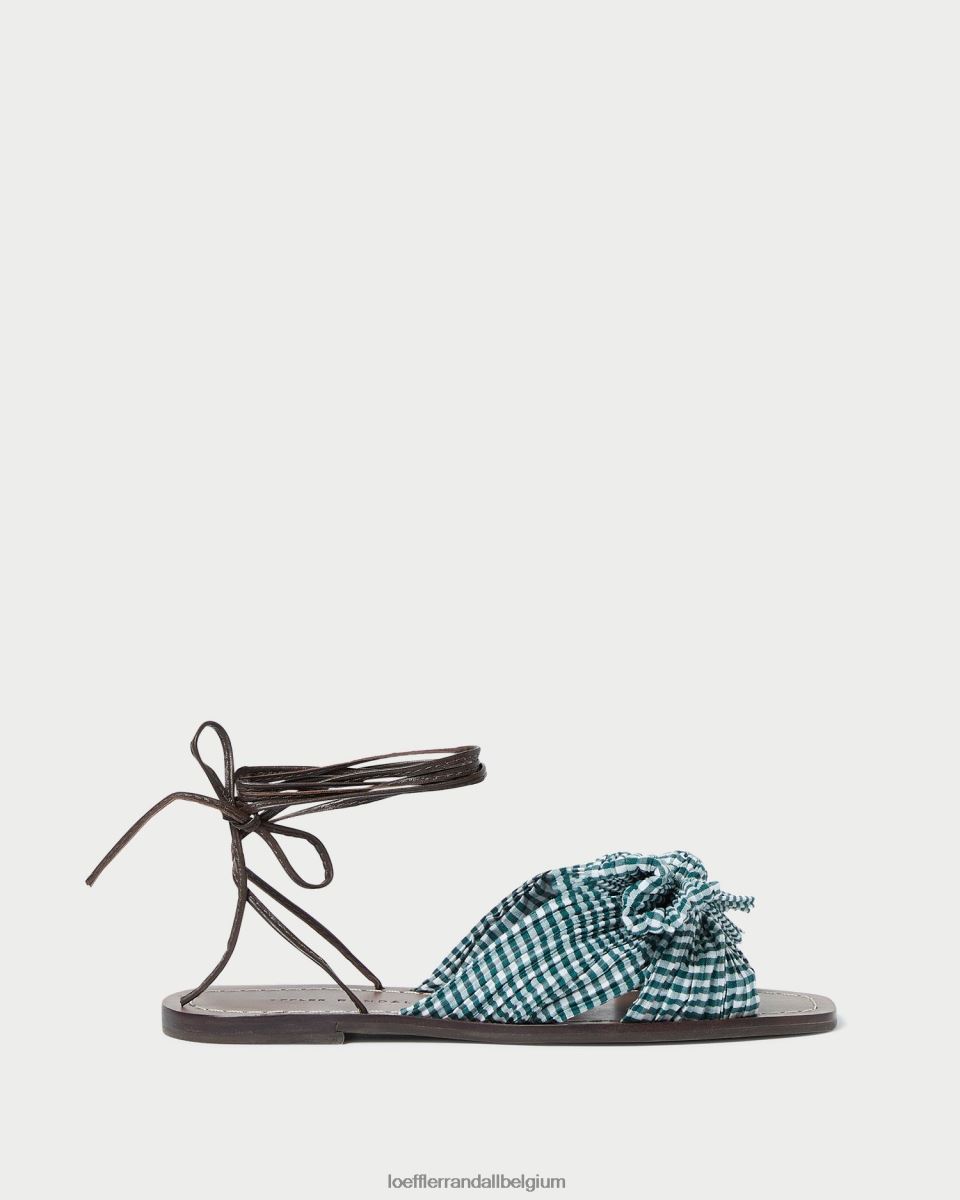 chaussures Loeffler Randall toboggan à nœud pivoine mini vichy vert femmes 04V42L136