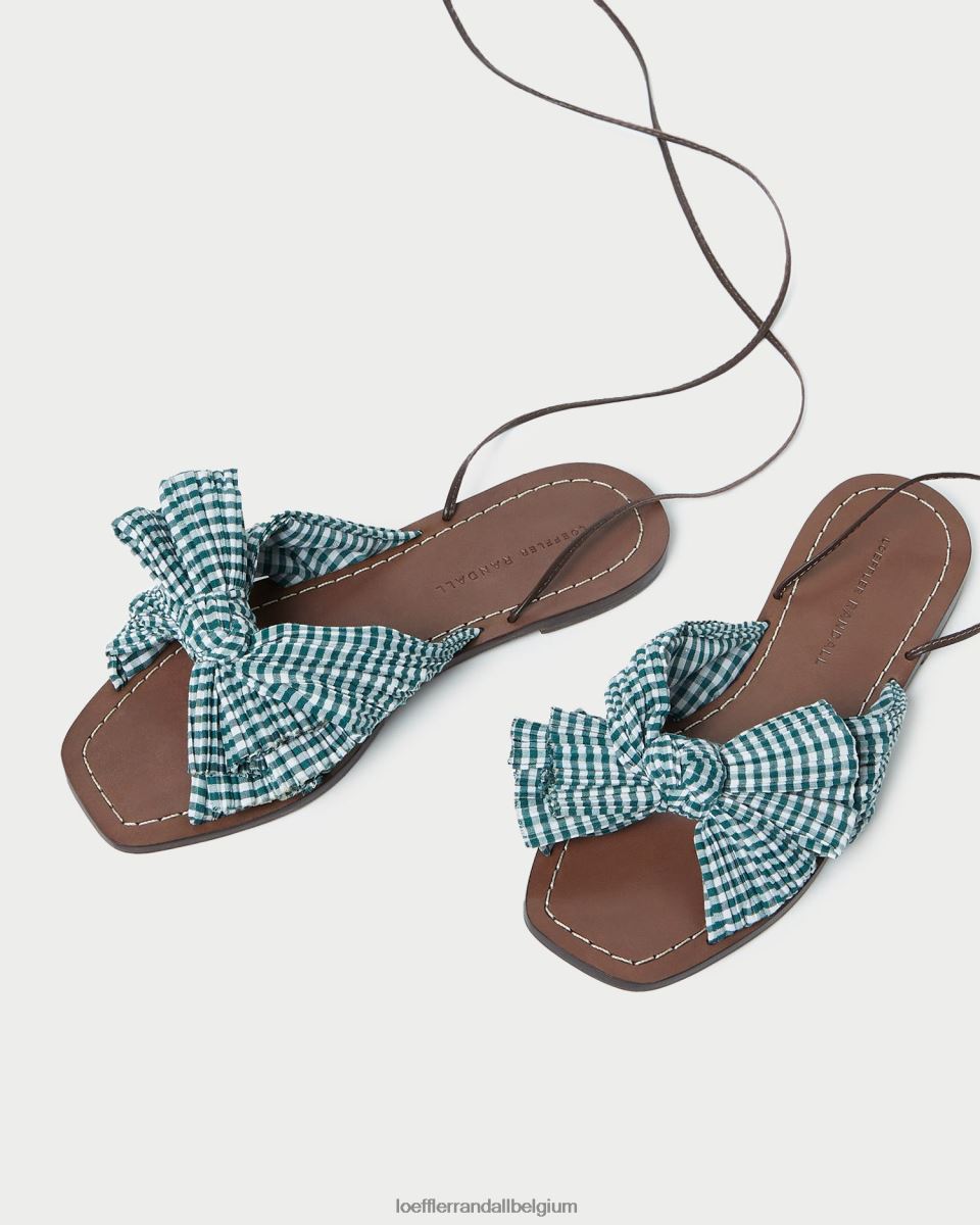 chaussures Loeffler Randall toboggan à nœud pivoine mini vichy vert femmes 04V42L136