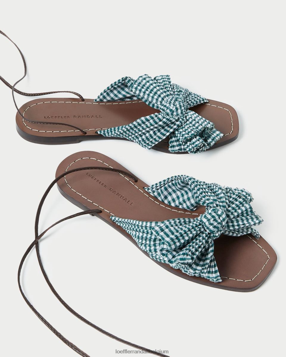 chaussures Loeffler Randall toboggan à nœud pivoine mini vichy vert femmes 04V42L136
