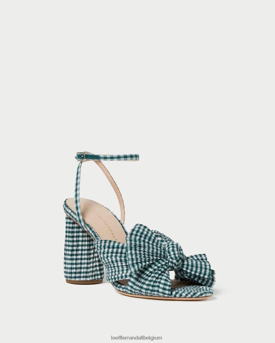 chaussures Loeffler Randall talon à nœud camélia mini vichy vert femmes 04V42L96