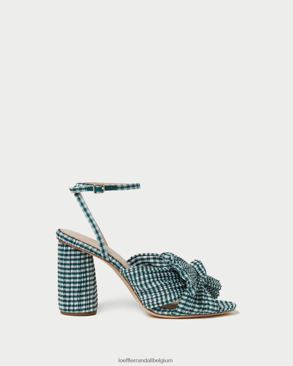 chaussures Loeffler Randall talon à nœud camélia mini vichy vert femmes 04V42L96