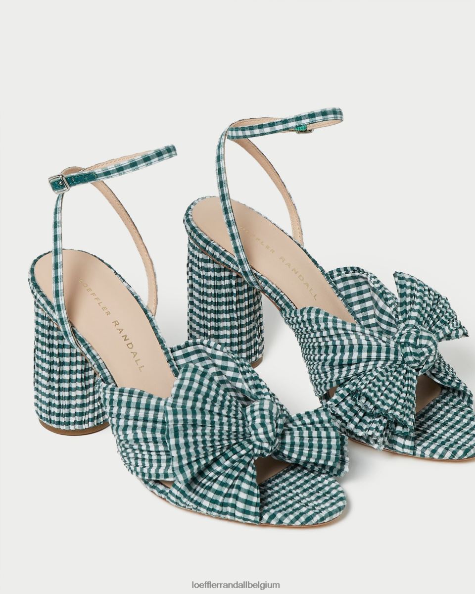 chaussures Loeffler Randall talon à nœud camélia mini vichy vert femmes 04V42L96