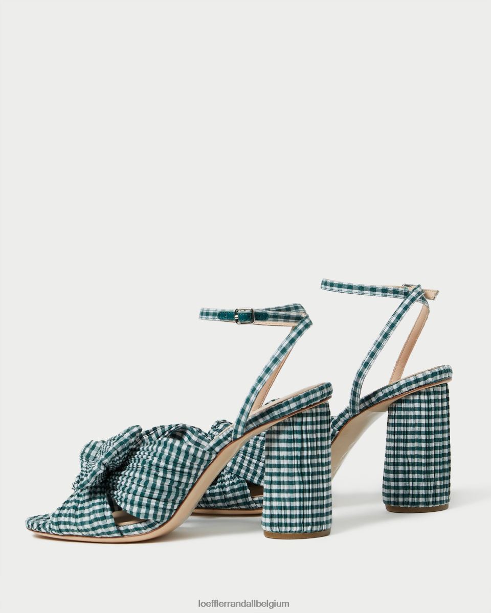 chaussures Loeffler Randall talon à nœud camélia mini vichy vert femmes 04V42L96