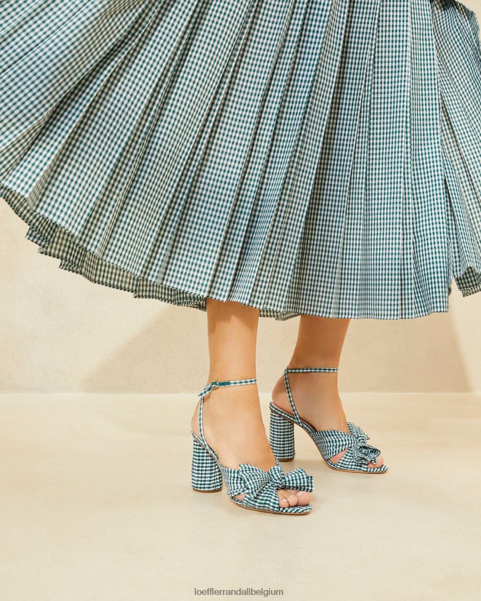 chaussures Loeffler Randall talon à nœud camélia mini vichy vert femmes 04V42L96