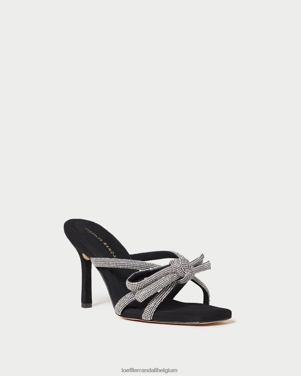 chaussures Loeffler Randall talon à nœud en daim margi noir femmes 04V42L71