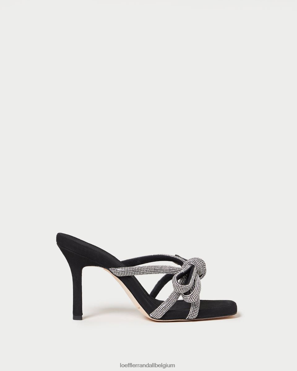 chaussures Loeffler Randall talon à nœud en daim margi noir femmes 04V42L71