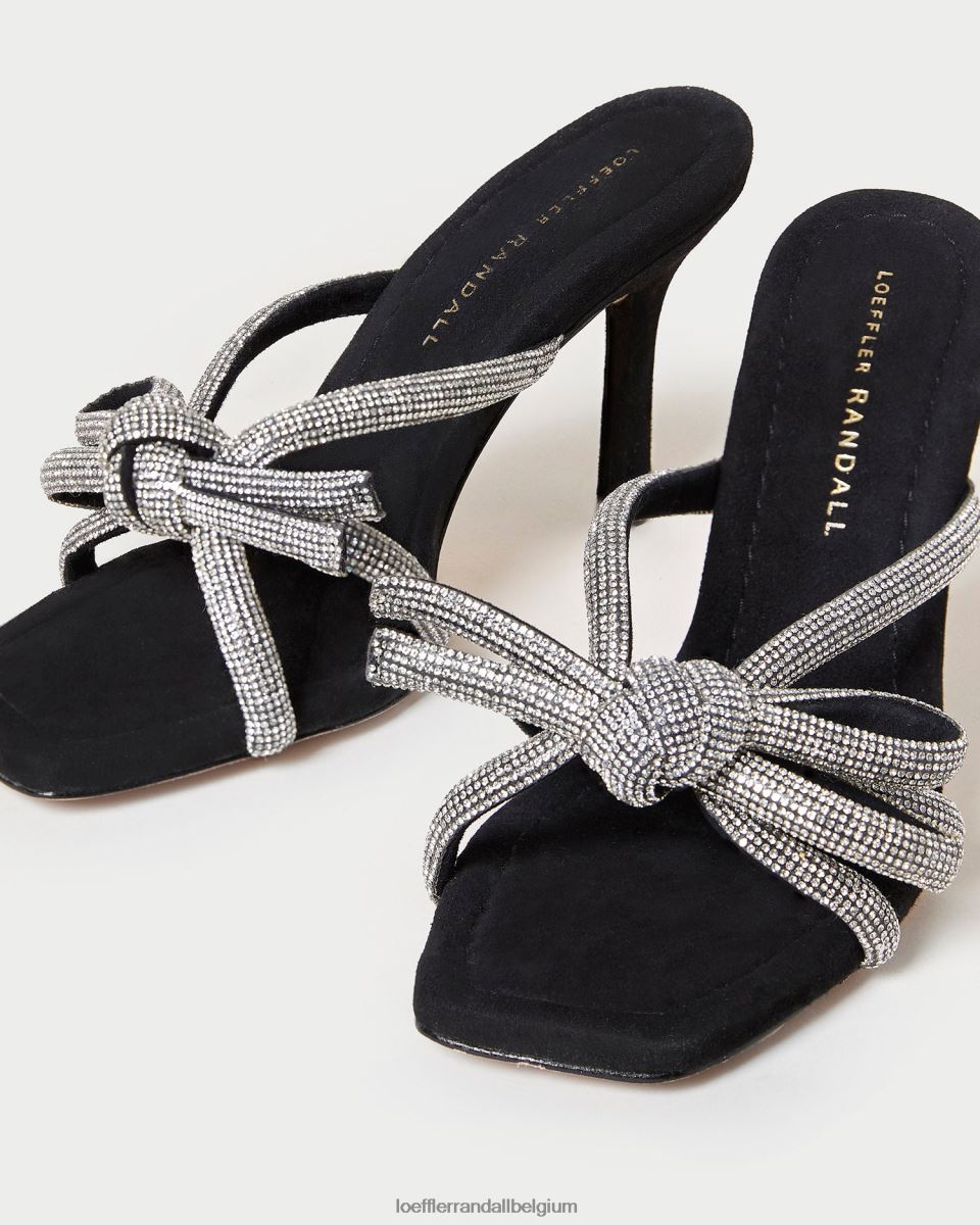 chaussures Loeffler Randall talon à nœud en daim margi noir femmes 04V42L71