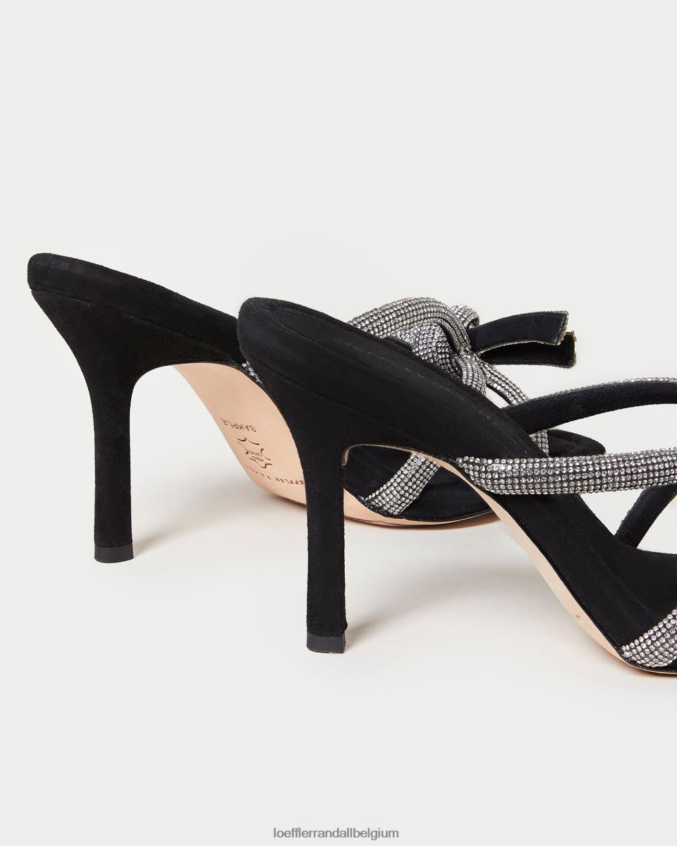 chaussures Loeffler Randall talon à nœud en daim margi noir femmes 04V42L71