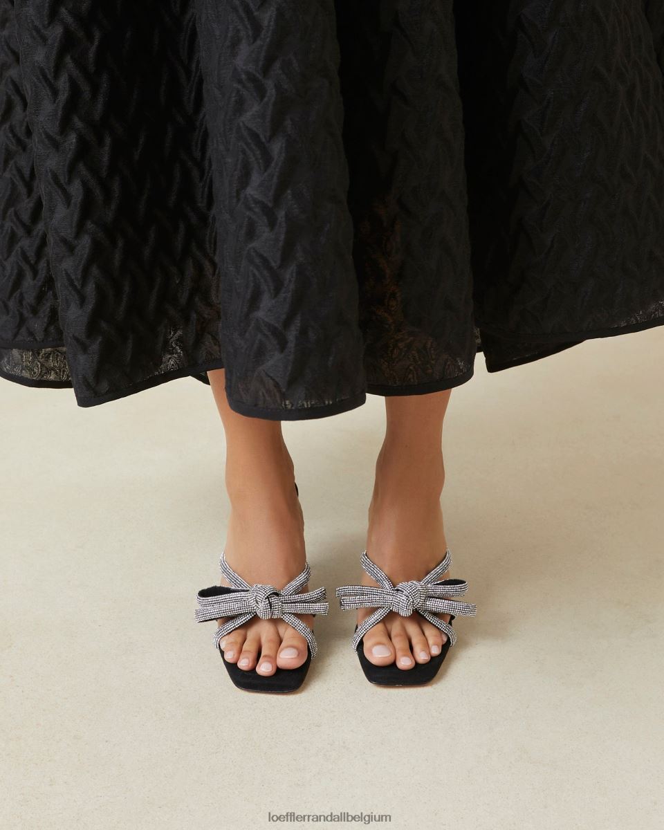 chaussures Loeffler Randall talon à nœud en daim margi noir femmes 04V42L71