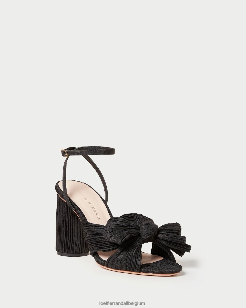 chaussures Loeffler Randall talon à nœud plissé camélia noir femmes 04V42L17