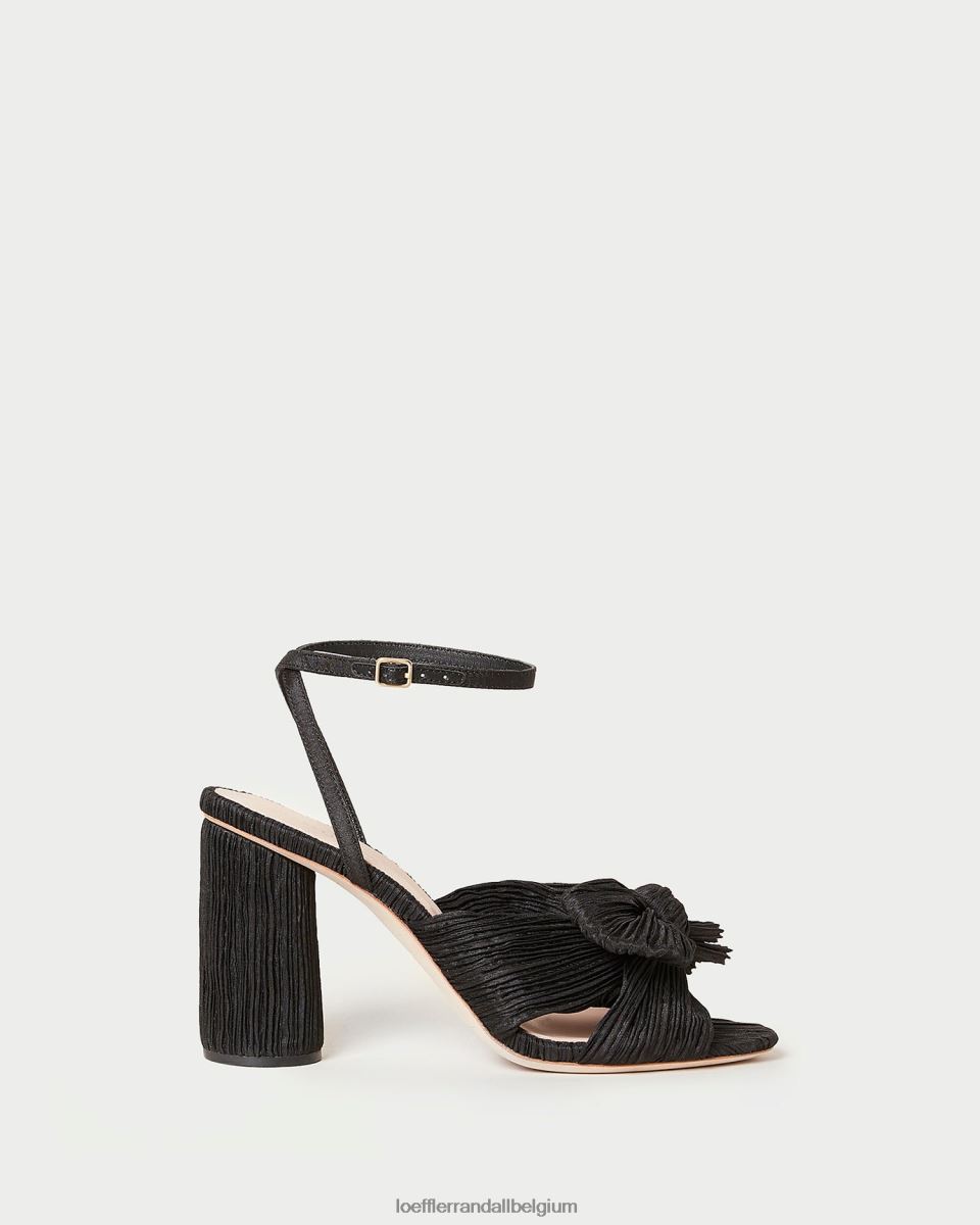 chaussures Loeffler Randall talon à nœud plissé camélia noir femmes 04V42L17