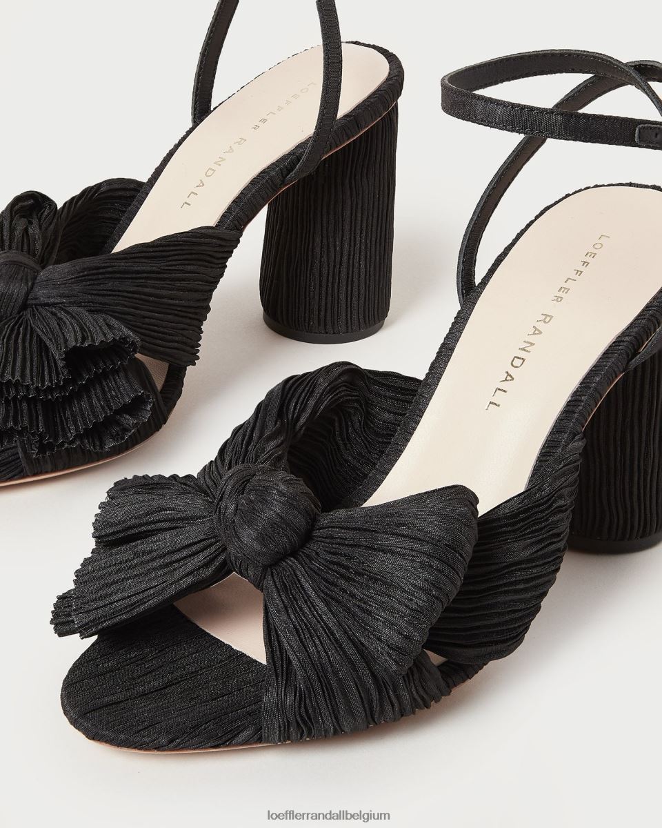chaussures Loeffler Randall talon à nœud plissé camélia noir femmes 04V42L17