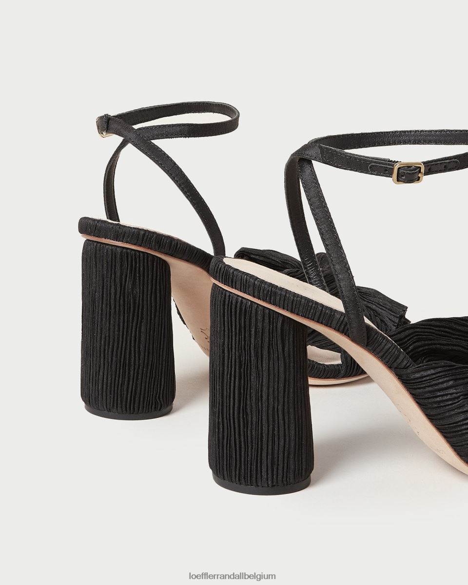 chaussures Loeffler Randall talon à nœud plissé camélia noir femmes 04V42L17