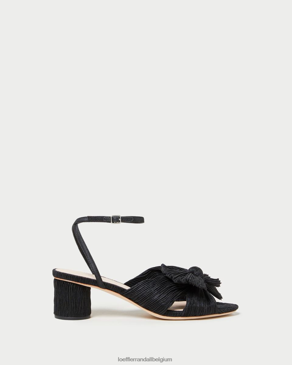 chaussures Loeffler Randall talon à nœud plissé dahlia noir femmes 04V42L25