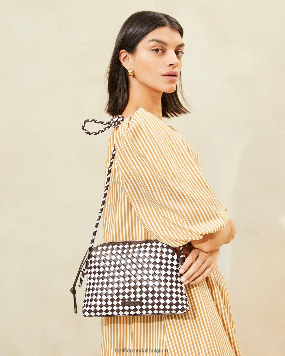 Sacs Loeffler Randall sac à bandoulière tissé Mallory chocolat/blanc femmes 04V42L332