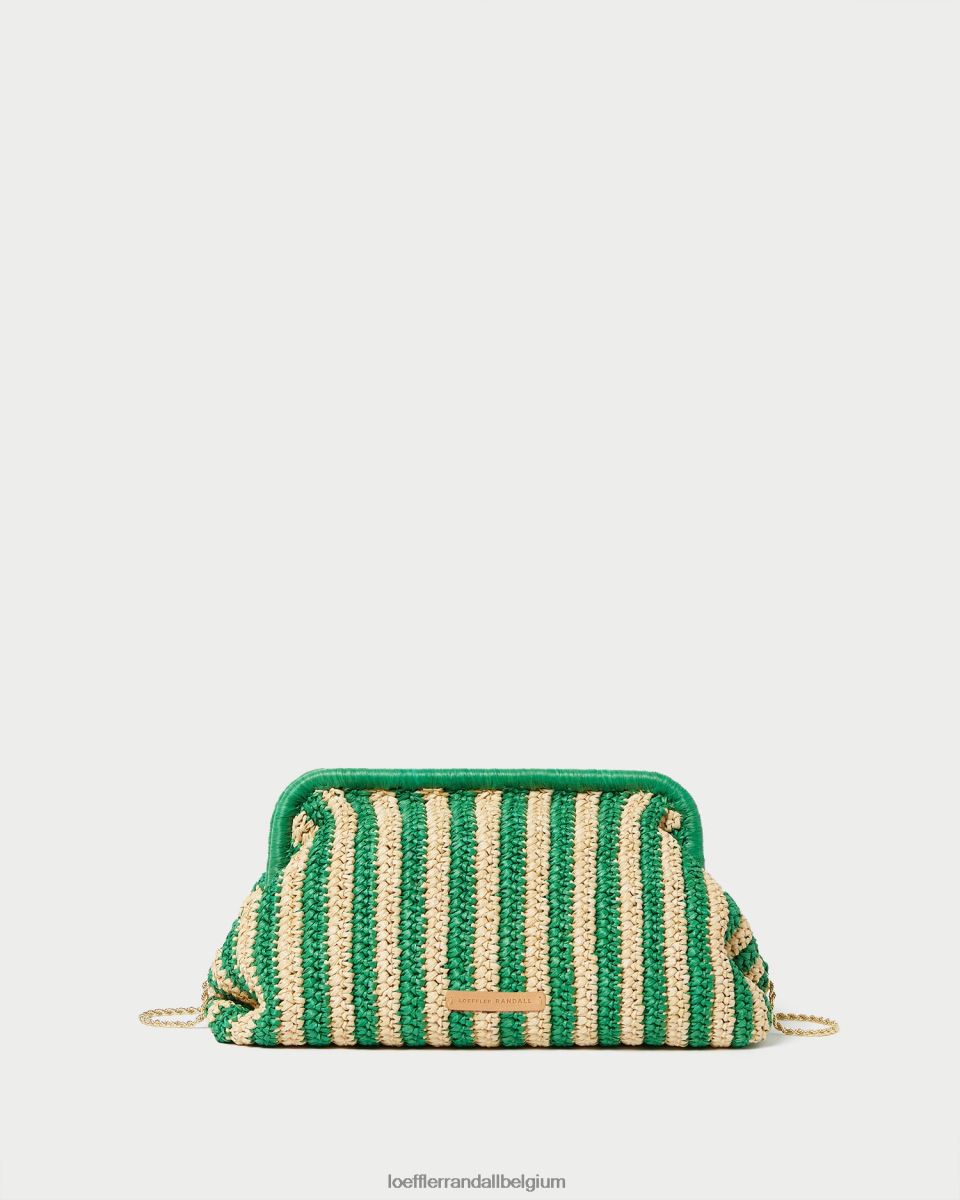 Sacs Loeffler Randall embrayage à cadre trudie naturel/rayure verte femmes 04V42L391