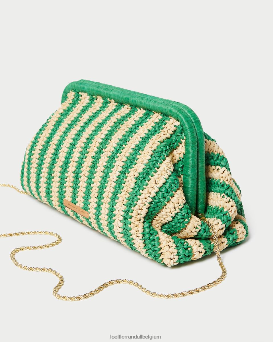 Sacs Loeffler Randall embrayage à cadre trudie naturel/rayure verte femmes 04V42L391