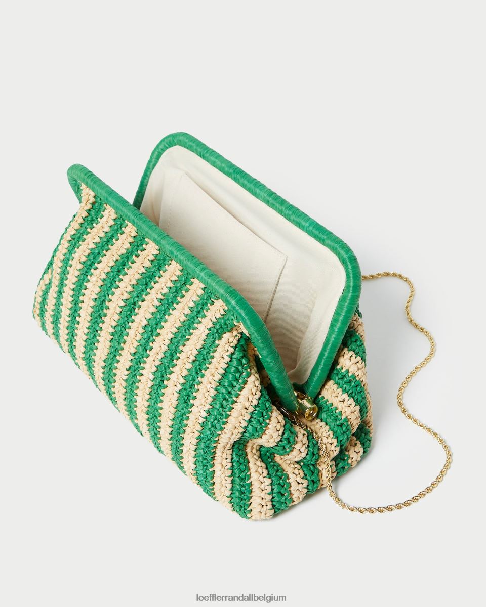 Sacs Loeffler Randall embrayage à cadre trudie naturel/rayure verte femmes 04V42L391
