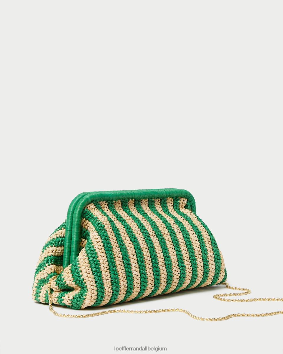 Sacs Loeffler Randall embrayage à cadre trudie naturel/rayure verte femmes 04V42L391