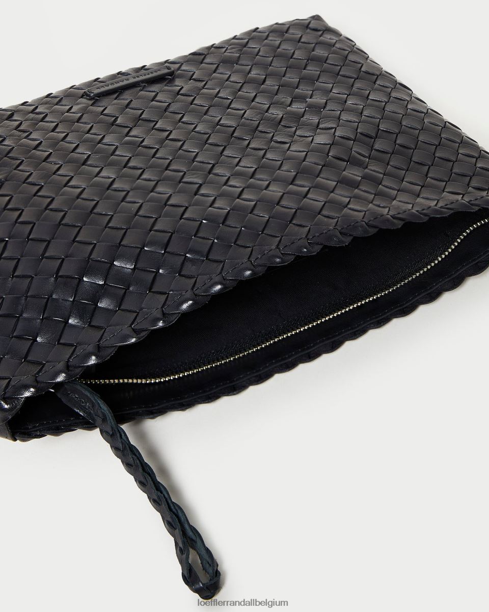 Sacs Loeffler Randall pochette tissée plate Marissa noir femmes 04V42L352