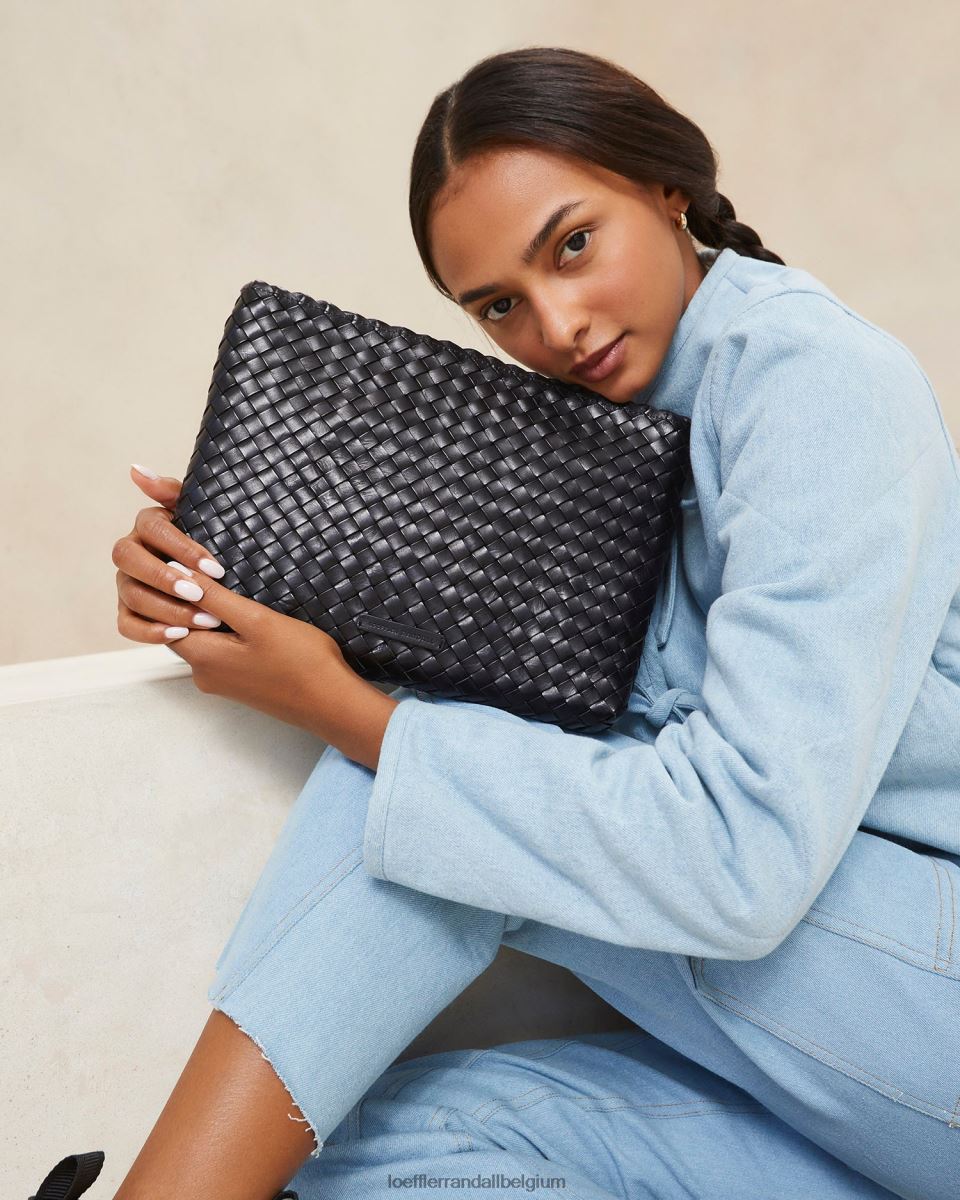 Sacs Loeffler Randall pochette tissée plate Marissa noir femmes 04V42L352