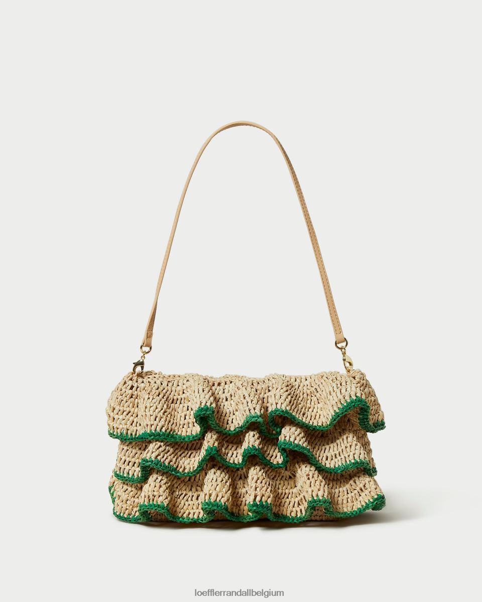 Sacs Loeffler Randall pochette à volants odette naturel/vert femmes 04V42L373