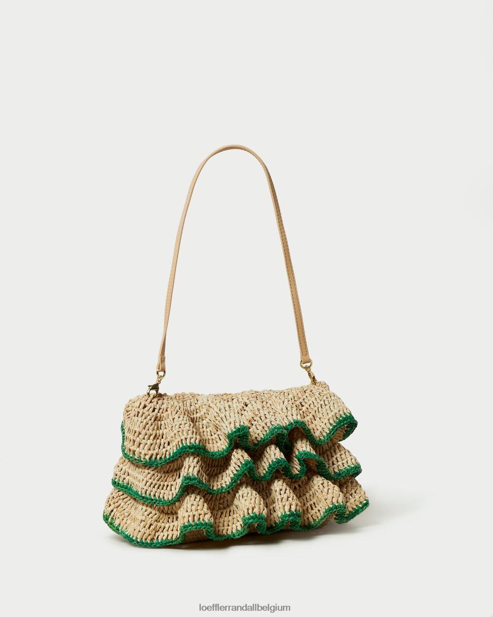 Sacs Loeffler Randall pochette à volants odette naturel/vert femmes 04V42L373
