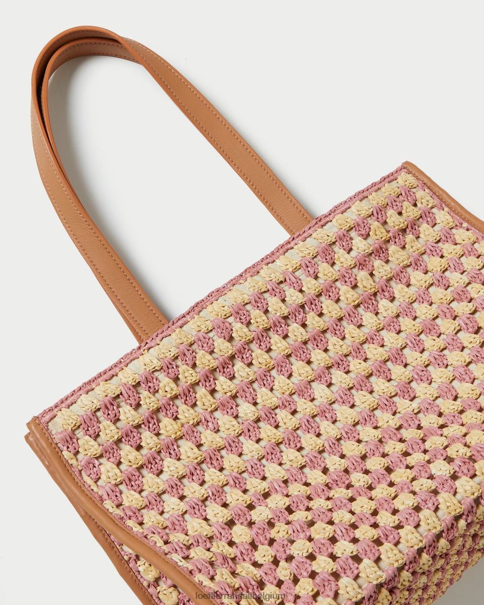 Sacs Loeffler Randall cabas pia au crochet naturel/rose/miel femmes 04V42L315