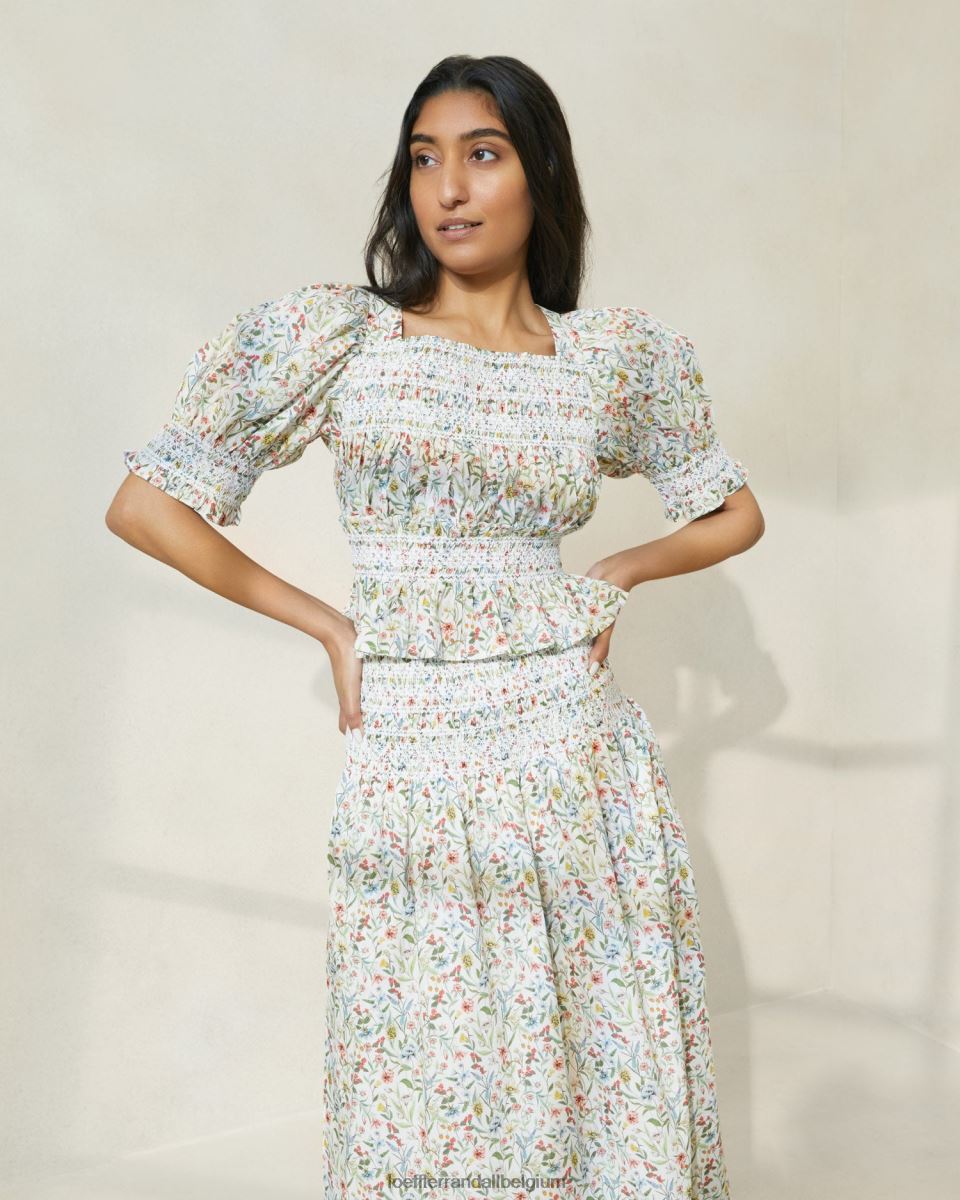 vêtements Loeffler Randall Blouse cintrée à manches bouffantes Nicola crème/trèfle/coquelicot multi floral femmes 04V42L200