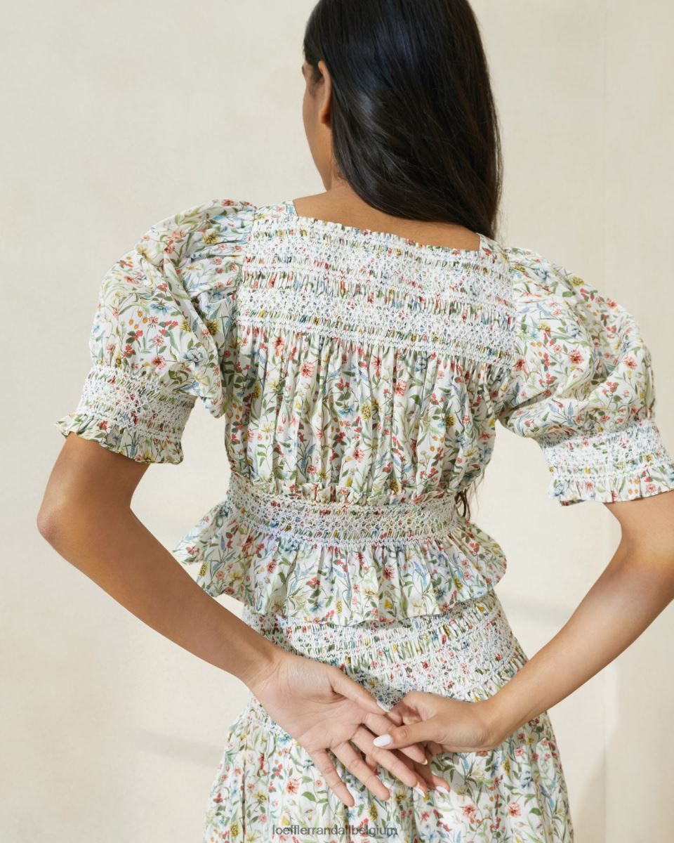 vêtements Loeffler Randall Blouse cintrée à manches bouffantes Nicola crème/trèfle/coquelicot multi floral femmes 04V42L200
