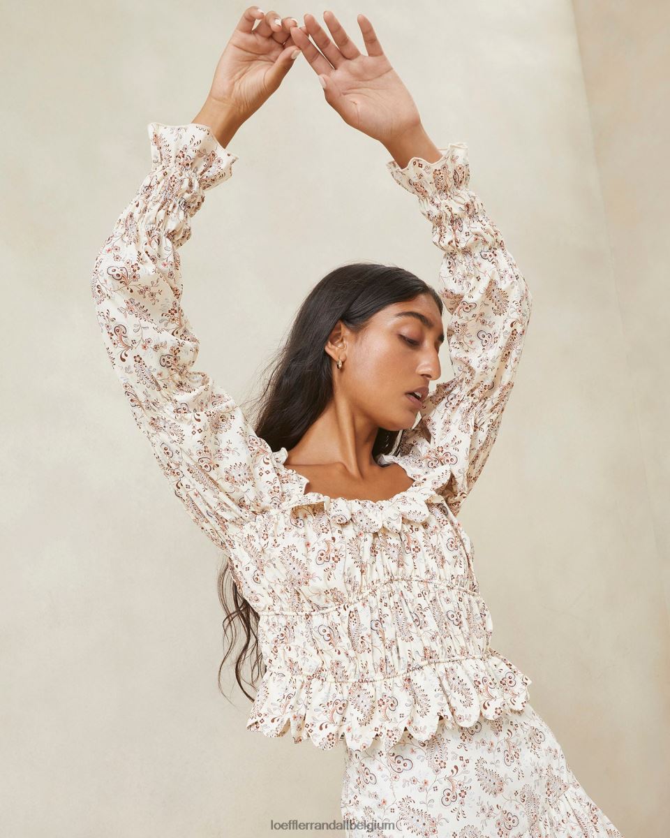 vêtements Loeffler Randall Misha - Haut ondulé à volants et motif cachemire crème florale à motif cachemire femmes 04V42L239