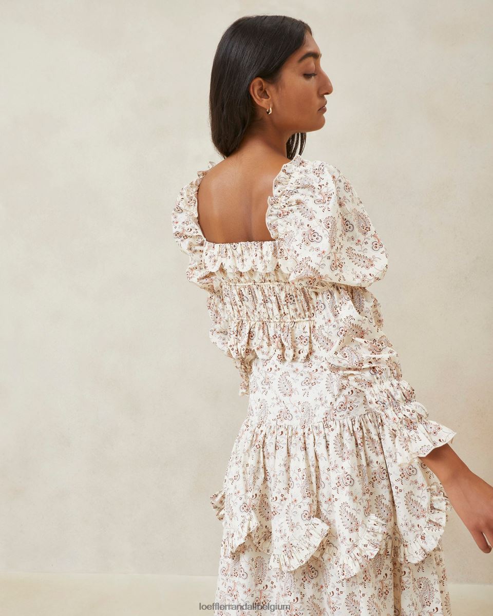 vêtements Loeffler Randall Misha - Haut ondulé à volants et motif cachemire crème florale à motif cachemire femmes 04V42L239