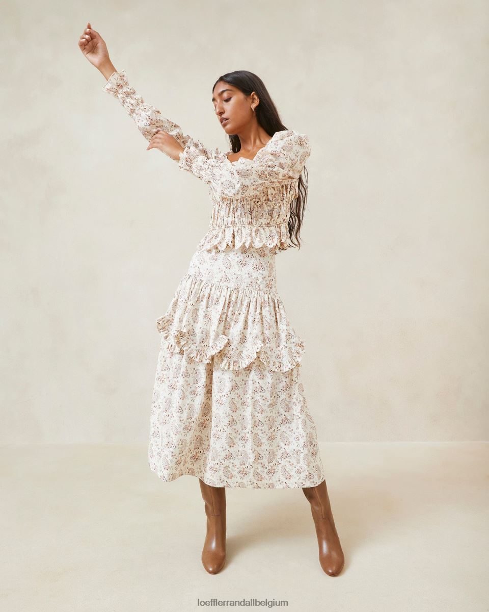 vêtements Loeffler Randall Misha - Haut ondulé à volants et motif cachemire crème florale à motif cachemire femmes 04V42L239