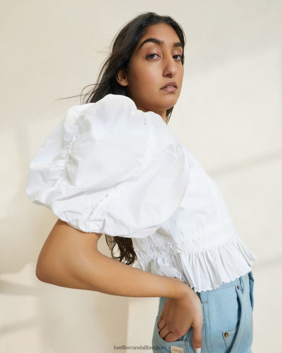vêtements Loeffler Randall anna - haut à basque et manches bouffantes blanc femmes 04V42L201