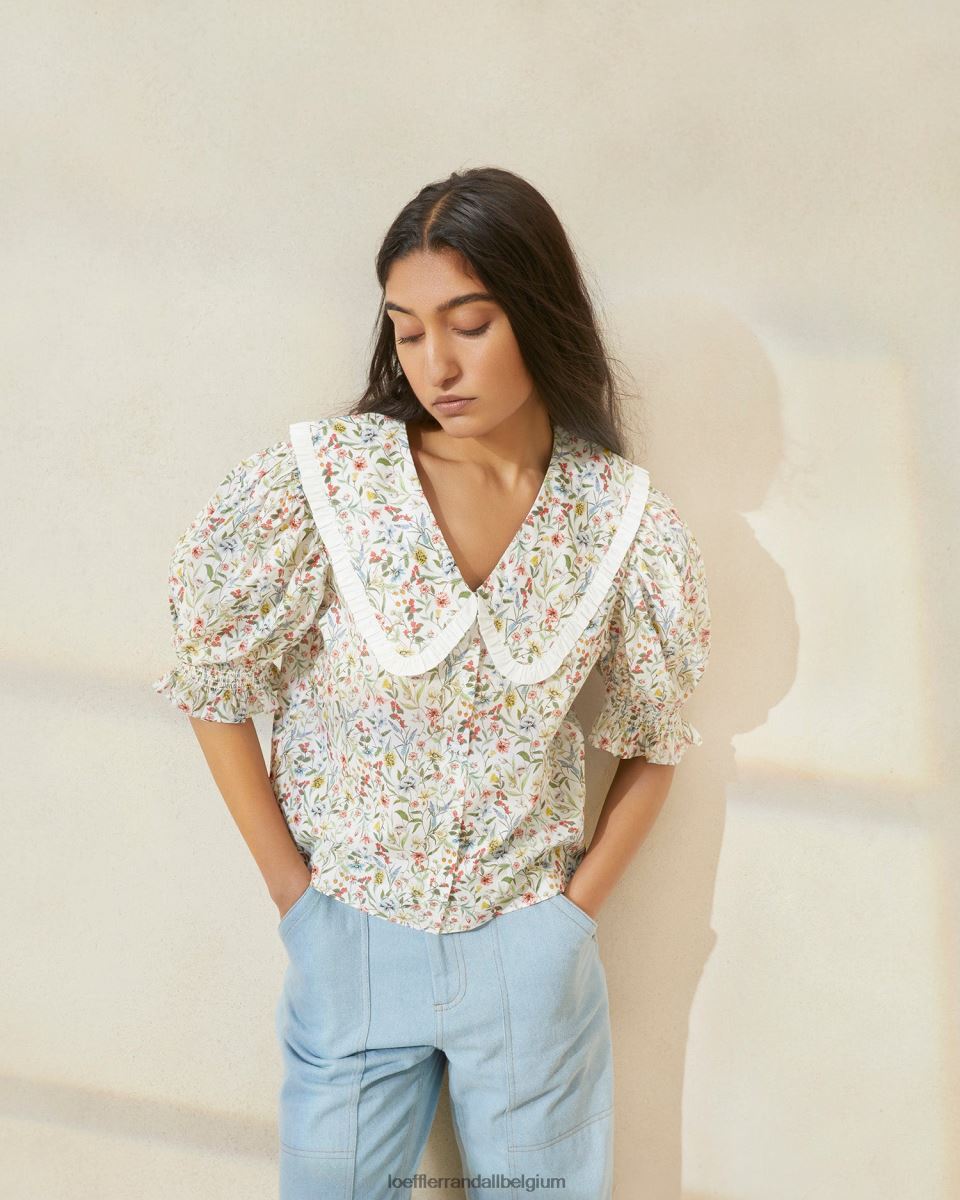 vêtements Loeffler Randall blouse chantal à manches bouffantes crème/trèfle/coquelicot multi floral femmes 04V42L202