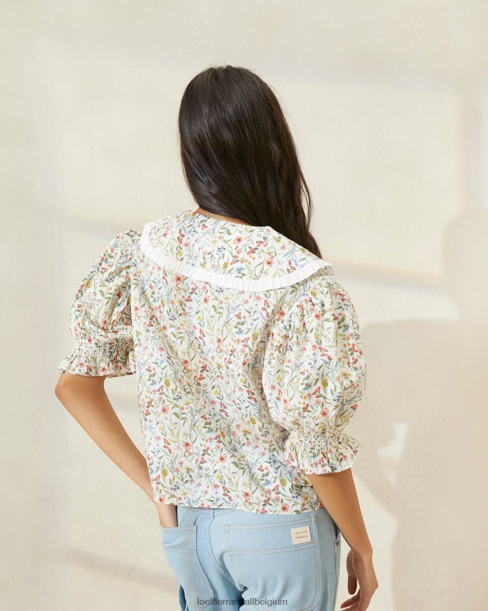 vêtements Loeffler Randall blouse chantal à manches bouffantes crème/trèfle/coquelicot multi floral femmes 04V42L202
