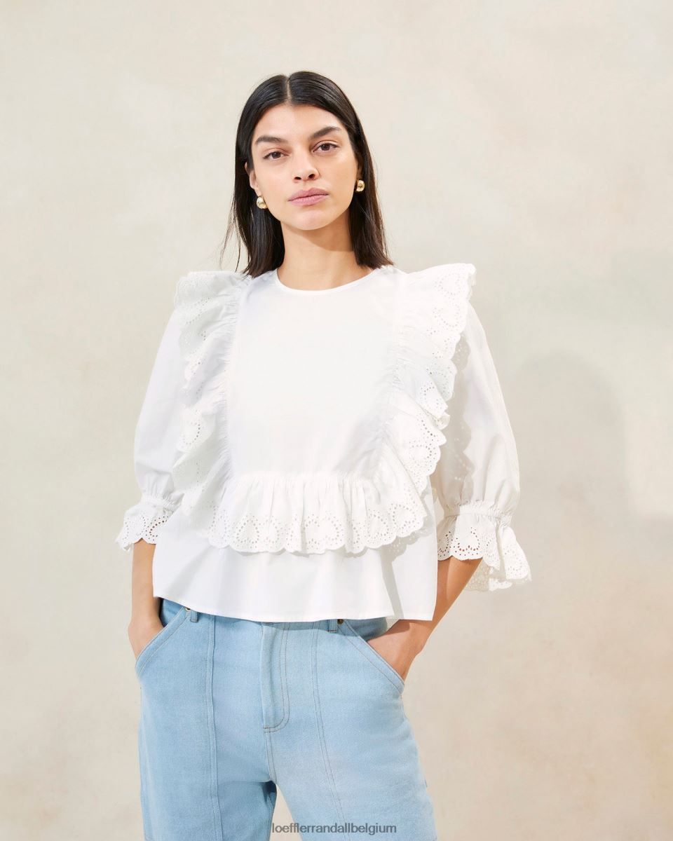 vêtements Loeffler Randall blouse cosima brodée de cœurs blanc femmes 04V42L212
