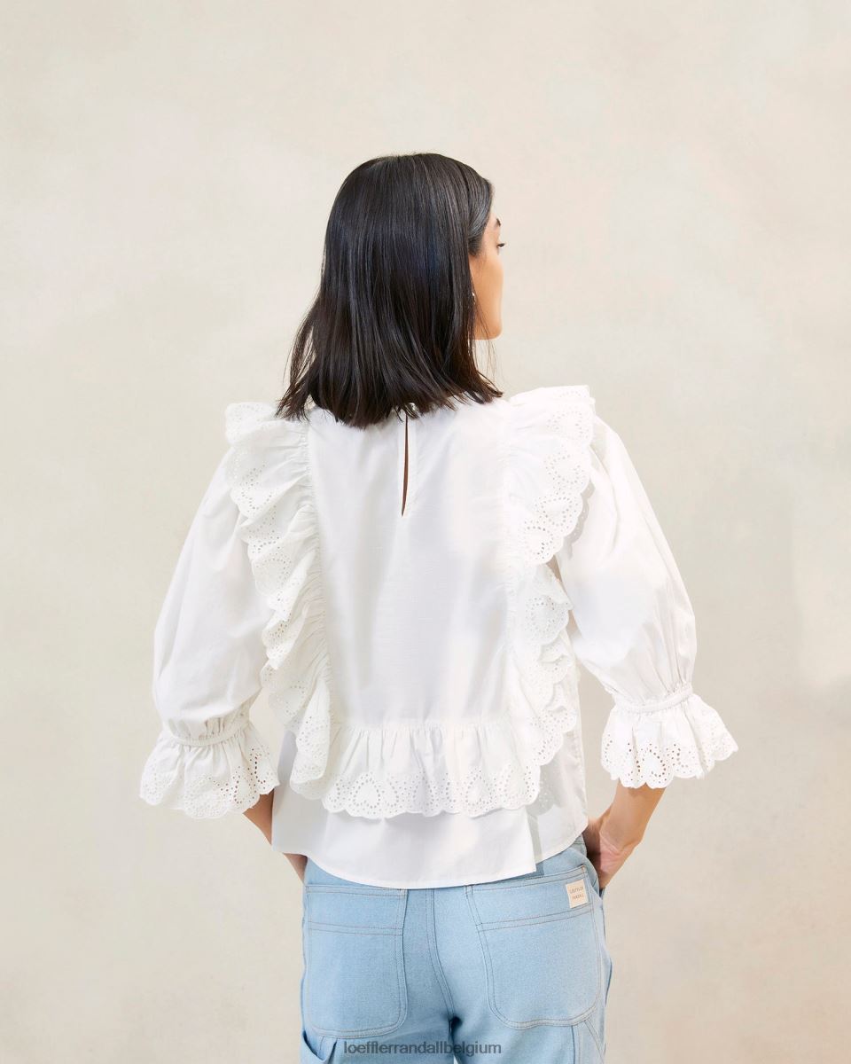vêtements Loeffler Randall blouse cosima brodée de cœurs blanc femmes 04V42L212