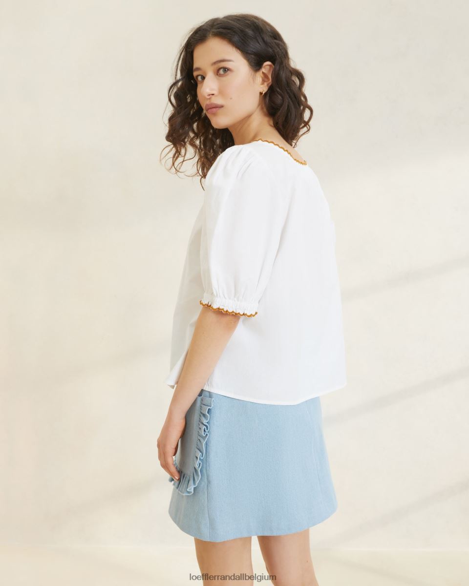 vêtements Loeffler Randall blouse festonnée britton blanc/cigare femmes 04V42L203