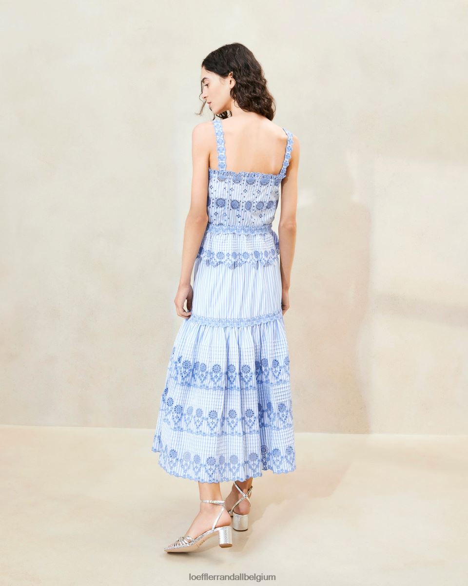 vêtements Loeffler Randall caraco en broderie à rayures zelda bleu/crème femmes 04V42L213