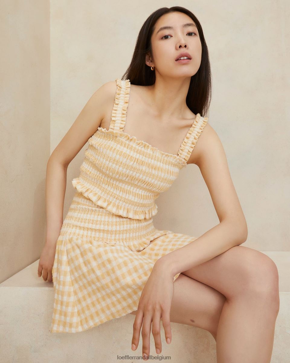 vêtements Loeffler Randall caraco smocké Fiona vichy beige femmes 04V42L252