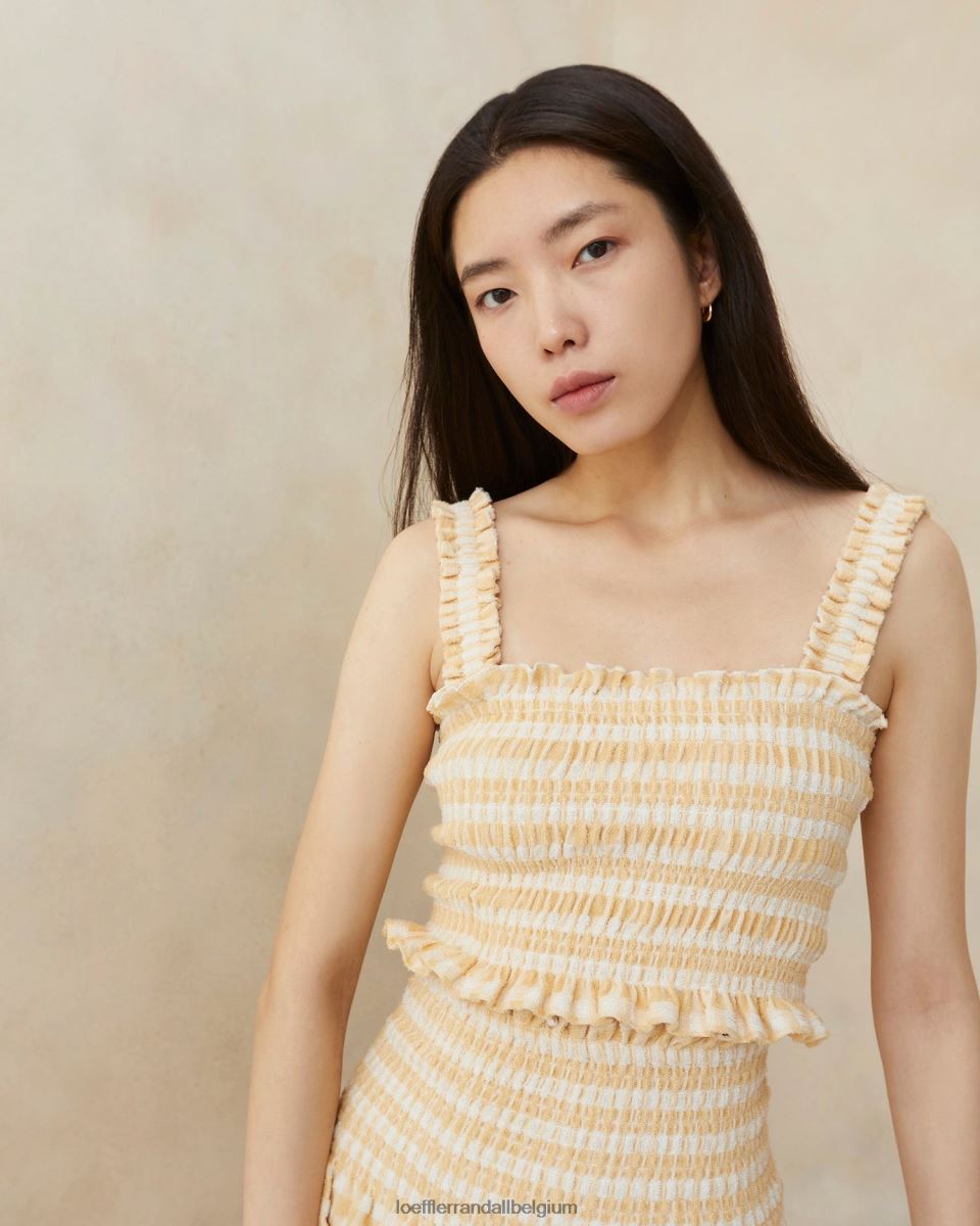 vêtements Loeffler Randall caraco smocké Fiona vichy beige femmes 04V42L252