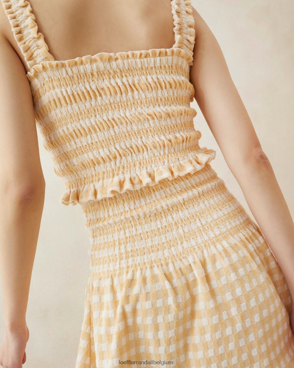 vêtements Loeffler Randall caraco smocké Fiona vichy beige femmes 04V42L252