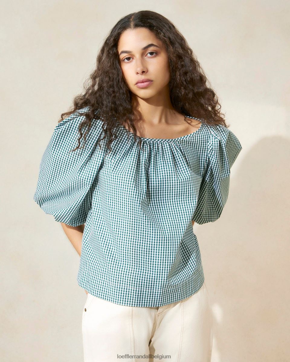 vêtements Loeffler Randall chemisier de tente eliza mini vichy vert femmes 04V42L207
