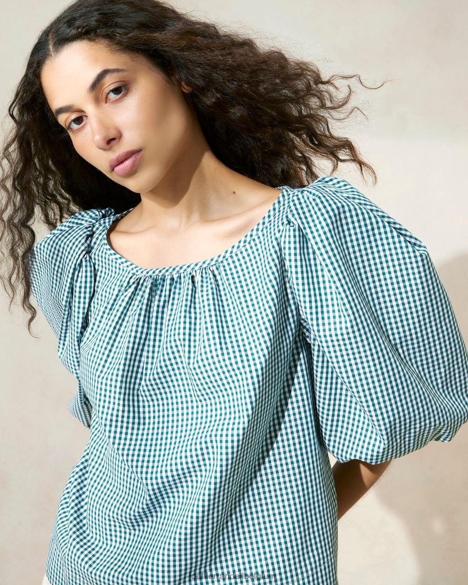 vêtements Loeffler Randall chemisier de tente eliza mini vichy vert femmes 04V42L207