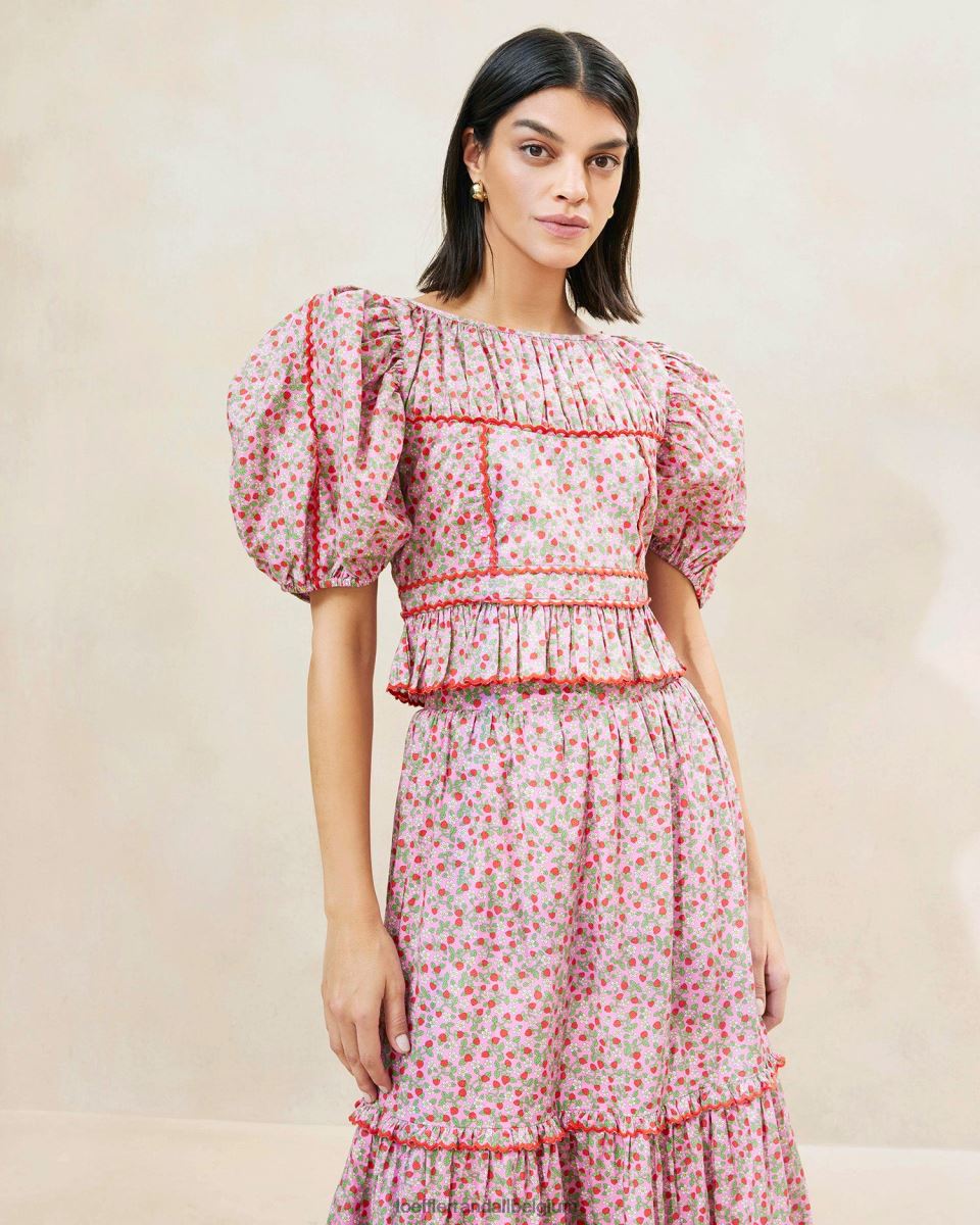 vêtements Loeffler Randall haut à basque à manches bouffantes anna fraise imprimé fraise femmes 04V42L205