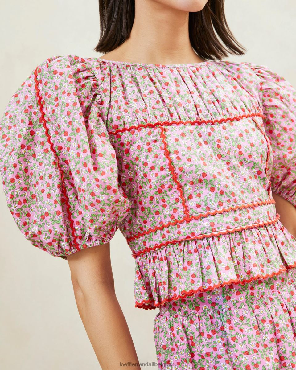 vêtements Loeffler Randall haut à basque à manches bouffantes anna fraise imprimé fraise femmes 04V42L205